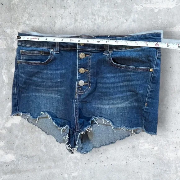 Wild Blue Button Fly, Distressed Denim Shorts - Picture 10 of 13
